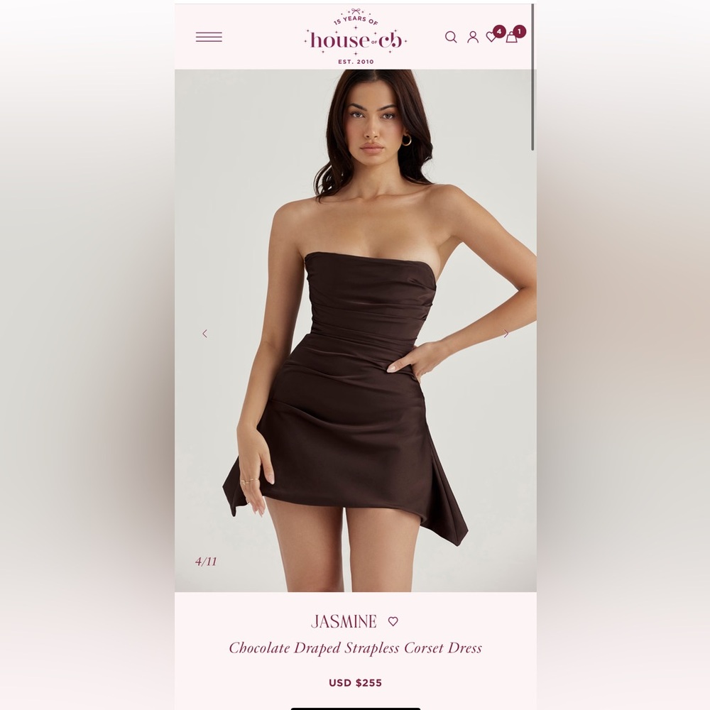 House of CB Jasmine Chocolate Draped Strapless Corset Dress